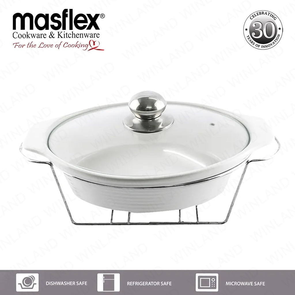 Masflex by Winland 13 Inches / 2.1 Liters Oval Casserole Food Warmer w/ Metal Stand and Lid CF-4443