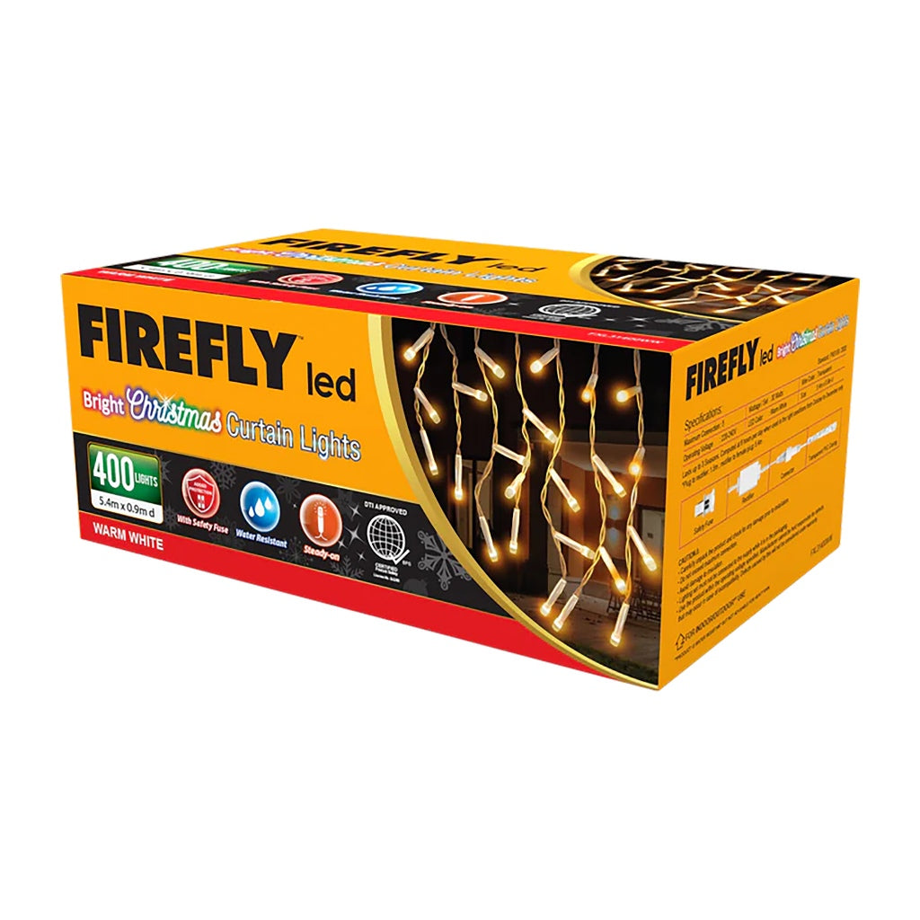 Firefly by Winland LED Christmas Curtain Lights Warm White Steady 30W 400-Lights 5.4m x 0.9m