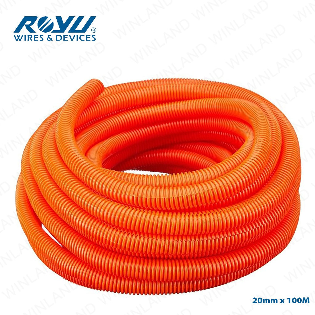 Royu by Winland PVC Electrical Flexible Hose 1/2inch Corrugated Pipe 20-25mm x 100M (Orange)