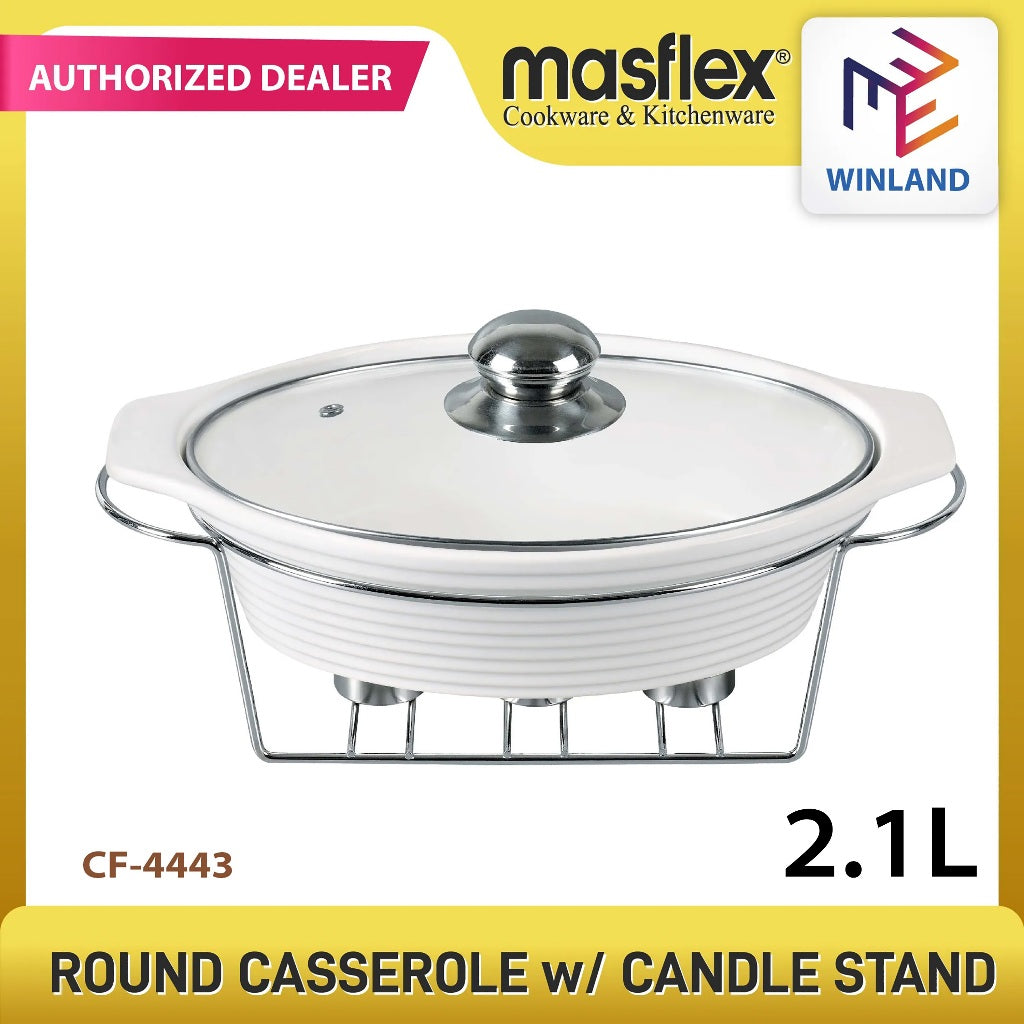 Masflex by Winland 13 Inches / 2.1 Liters Oval Casserole Food Warmer w/ Metal Stand and Lid CF-4443