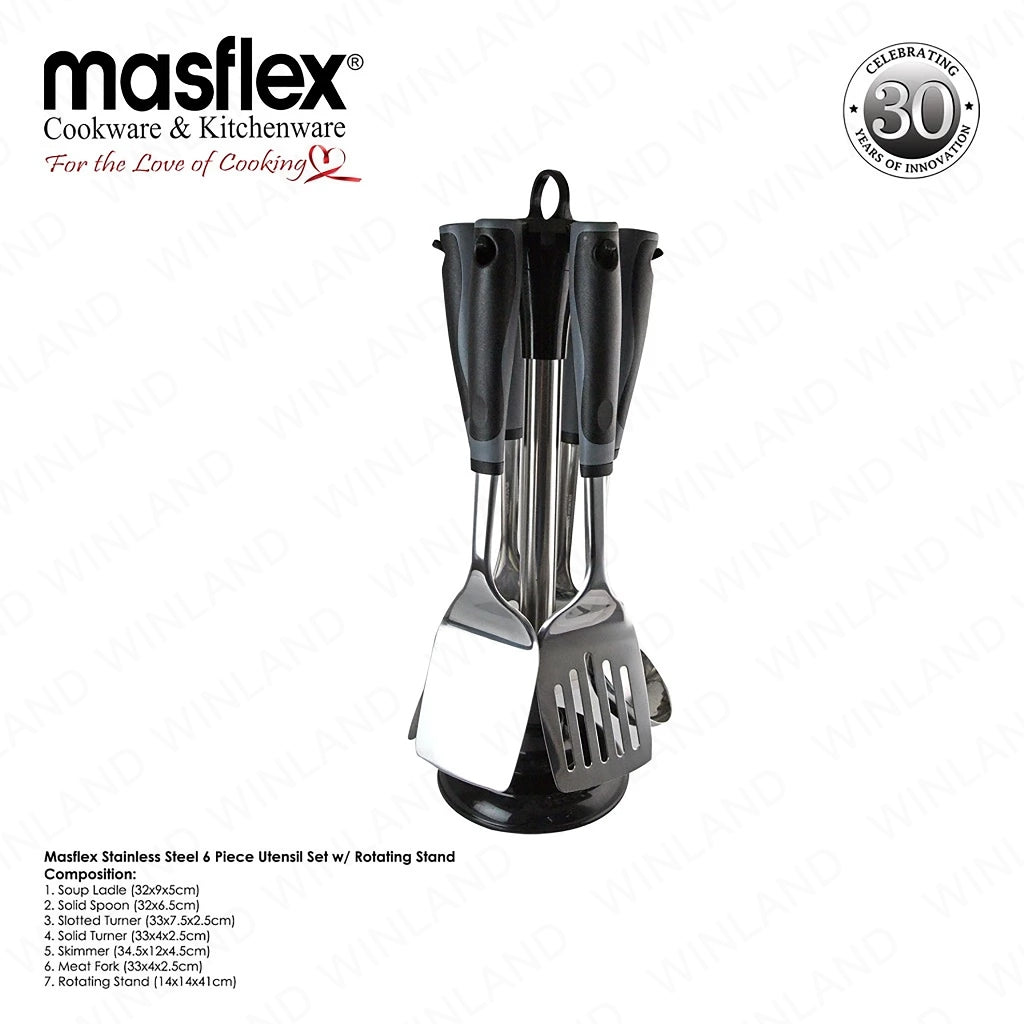 Masflex by Winland 6 Piece Stainless Steel Utensil Set with Rotating Stand MC-02