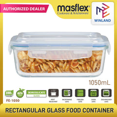 Masflex by Winland 1050 ml Rectangular Borosilicate Glass Food Container Storage Pure Glass FE-1050