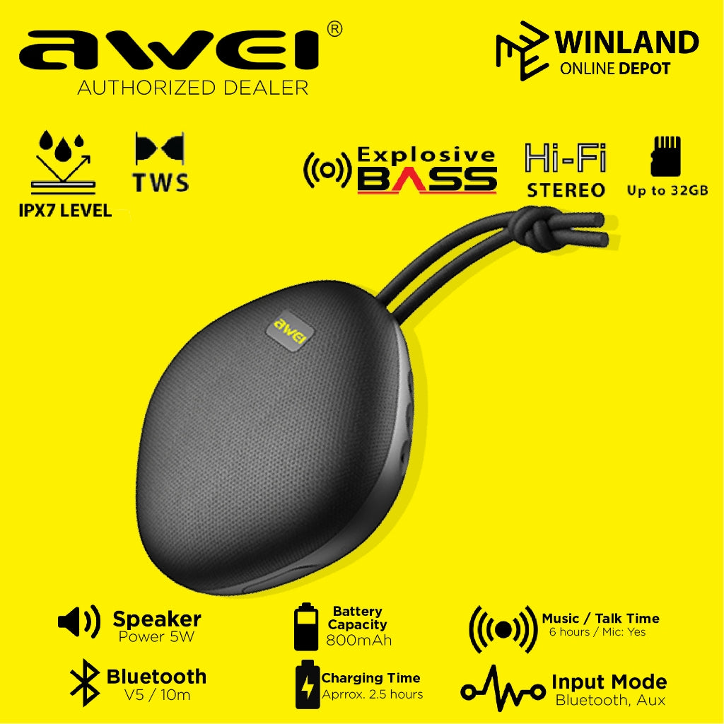 Awei by Winland Mini Portable Bluetooth Wireless Waterproof Speaker Audio Sound with AUX Y336
