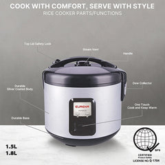 Eureka by Winland 1.5L & 1.8L Non-Stick Inner Pot with Steamer Jar Type Rice Cooker Deluxe Series