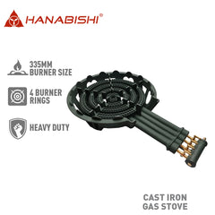 Hanabishi by Winland Cast Iron Gas Stove 4 Adjustable Gas Valves 4 Burner Rings 335mm HCI-70