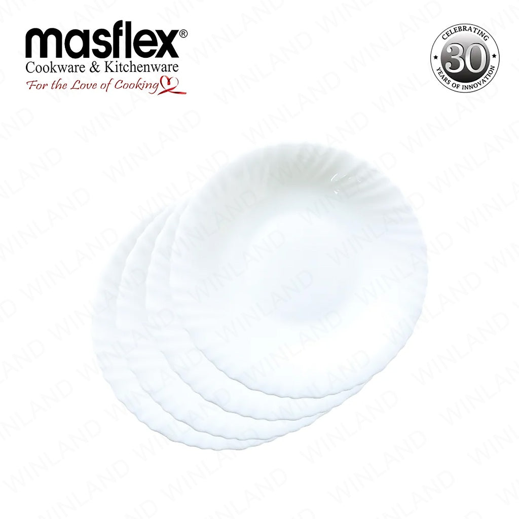 Masflex by Winland 4 piece Soup Plate 8.5 inch / 216 mm in White Made of Glass Microwave Safe JT-103