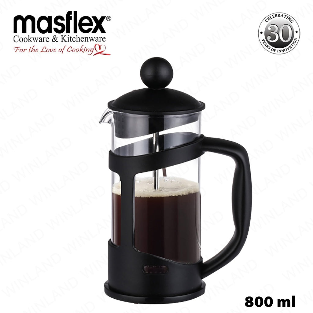 Masflex by Winland 800 ml to 1 L Borosilicate Glass French Coffee Press Coffee Lovers Modern Design