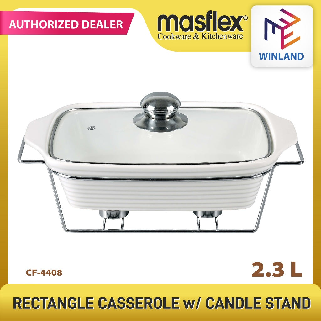 Masflex by Winland 2.3 Liters Glass Rectangular Casserole Food Warmer with Candle Stand CF-4408