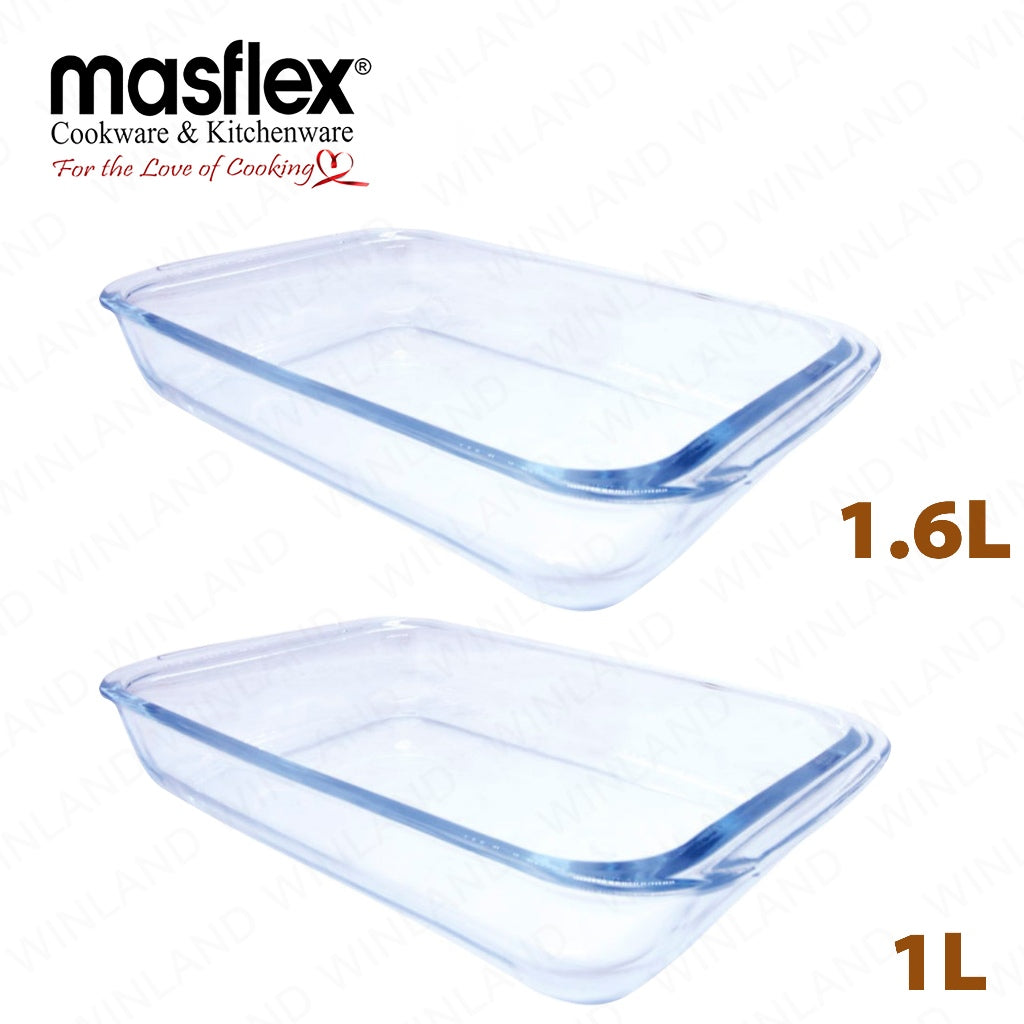 Masflex by Winland 1L & 1.6L Rectangular Borosilicate Glass Bakeware Food Container Storage FE-1016