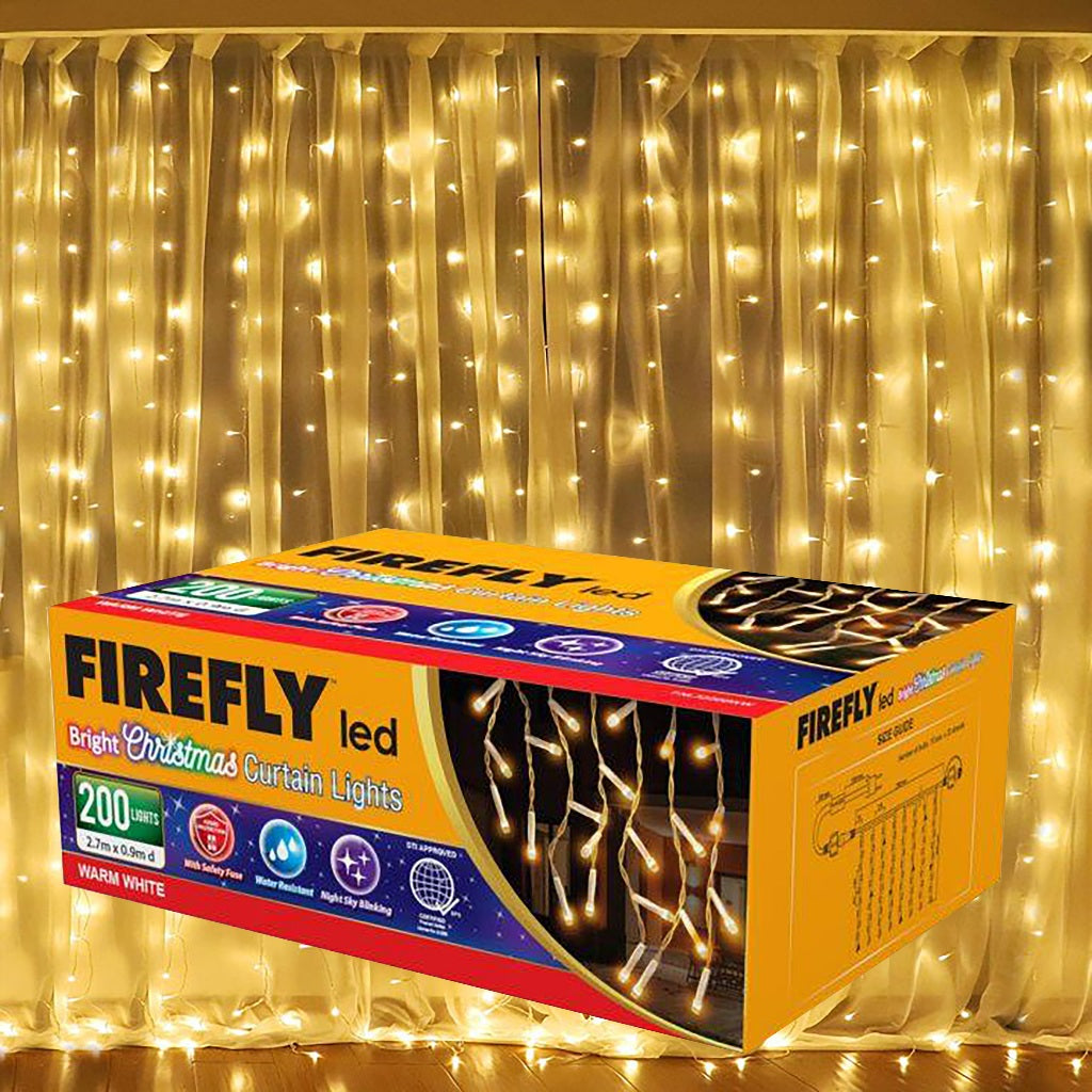 Firefly by Winland LED Christmas Curtain Lights Warm White Might Sky 15.5W 200LED 2.7mx0.9m