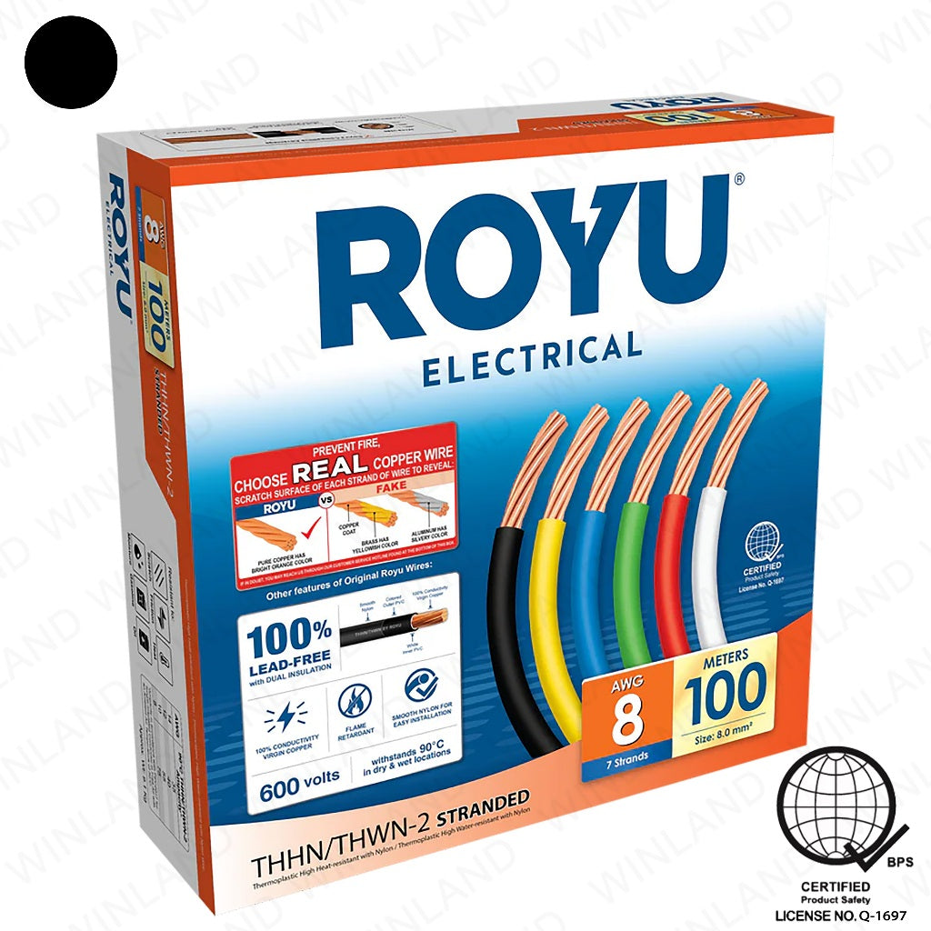 Royu by Winland THHN/THWN Stranded Wire 8.0mm2 08-AWG Stranded 100 meters Pure Copper RTN8A