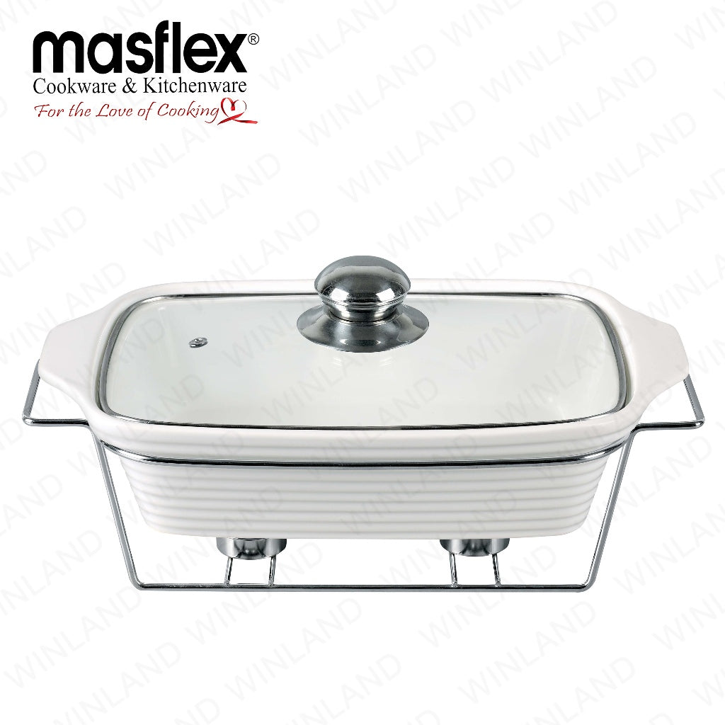 Masflex by Winland 2.3 Liters Glass Rectangular Casserole Food Warmer with Candle Stand CF-4408