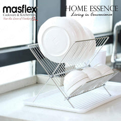 Home Essence by Masflex Foldable Dish Organizer | Dish Drying Rack with Drain Board CH-1042