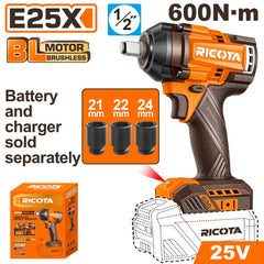 Ricota E25X Brushless Cordless Impact Wrench 25V 600NM 1/2" Square drive