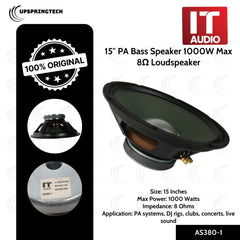 IT Audio AS380-1 15″ PA Bass Speaker 1000W Max 8Ω Loudspeaker