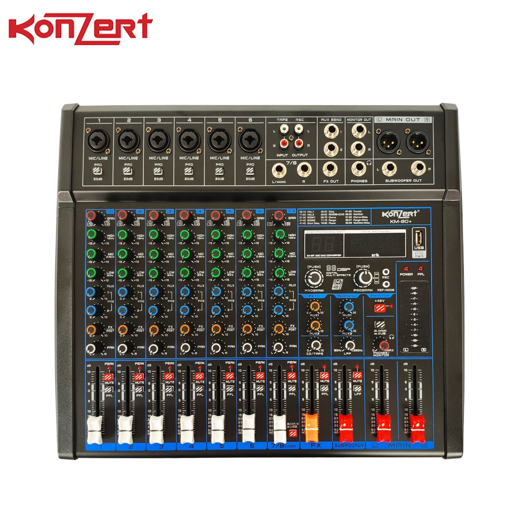 Konzert by Winland KM-80+ Konzert 8 Channel Professional Mixer with BT,USB&99 DSP Effects-Subwoofer