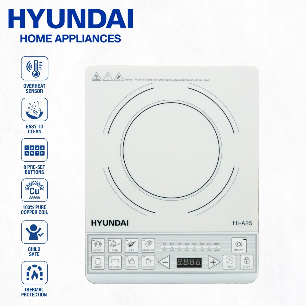 Hyundai by Winland White Ceramic Plate Induction Cooker 8 Preset Buttons/Child Lock 1500w (HI-A25)
