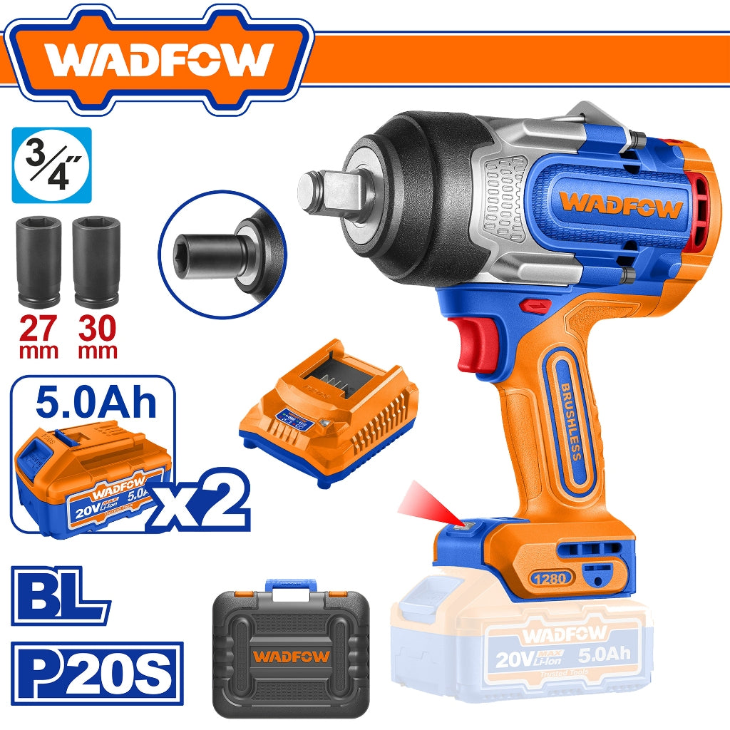 Wadfow by Winland P20S/20V Brushless Motor Lithium-Ion Cordless Impact Wrench 1280Nm WCD1B128 WAD-HT