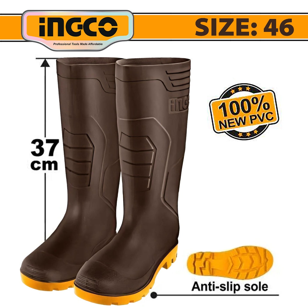 Ingco Rain Boots 100% Waterproof Virgin PVC with High Resistance to Alkali (BROWN)