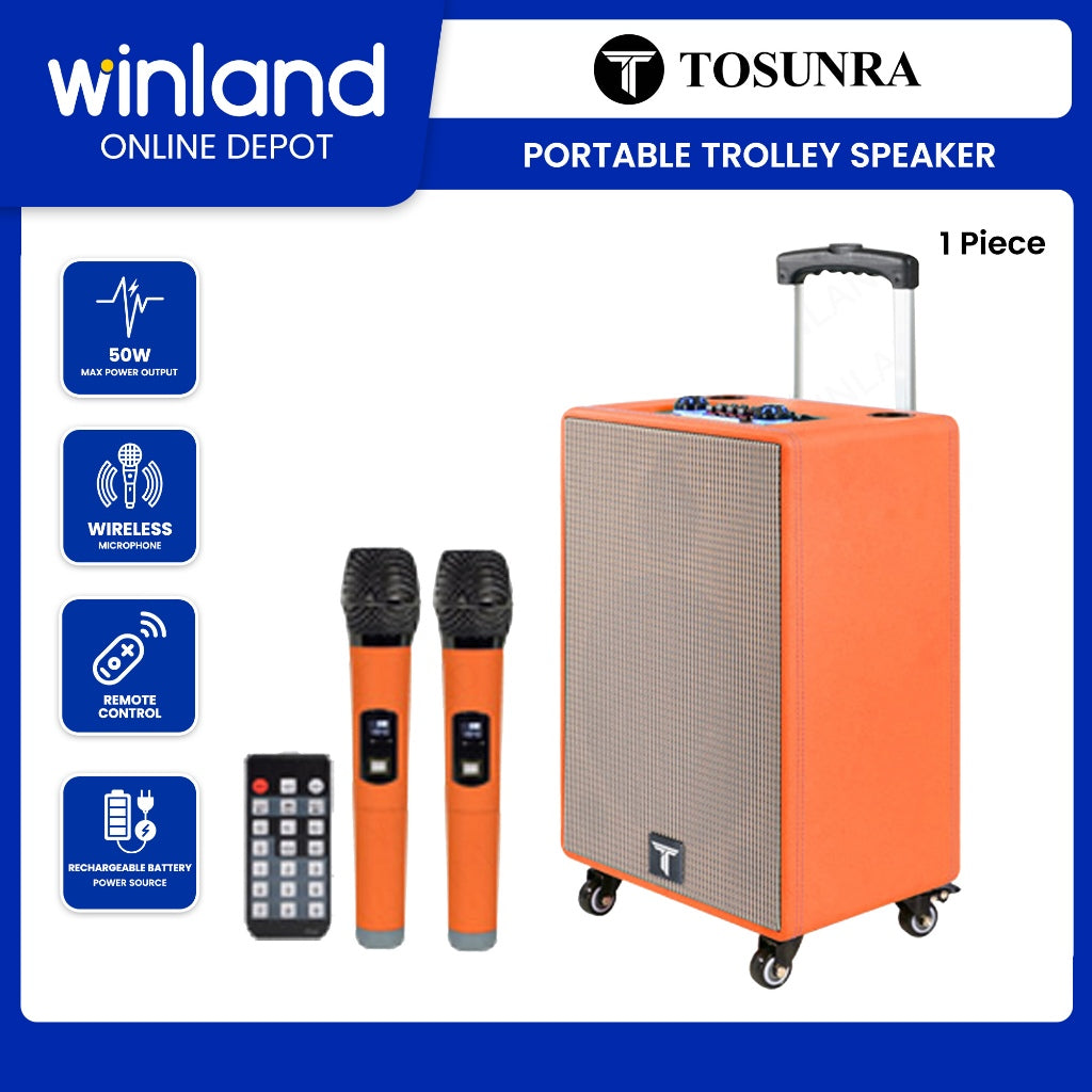 Tosunra by Winland 10inch Active Portable Trolley Speaker Box 50W with Wireless Microphone TOS-SA-10