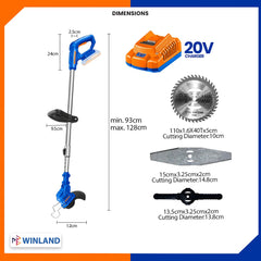 Wadfow by Winland P20S/20V Lithium-Ion Cordless Grass Trimmer Weeder Lawn Mower WGTP5116 WAD-CT
