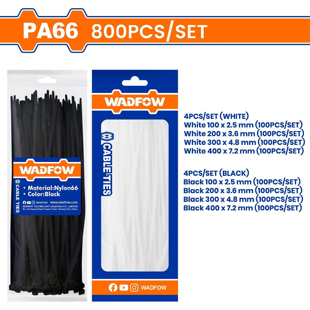Wadfow by Winland 800PCS/Set Multipurpose Nylon Cable Ties Self Locking Zip Ties Cable WTE1234
