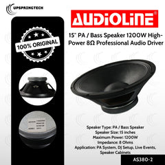 Audioline 15″ PA / Bass Speaker 1200W High-Power 8Ω Professional Audio Driver