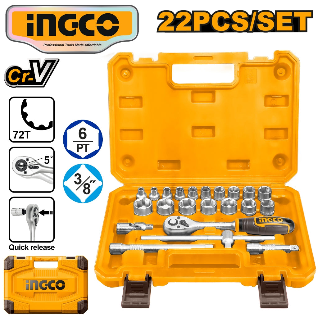Ingco by Winland 22pcs/set 3/8" Socket Set HKTS38221 ING-HT
