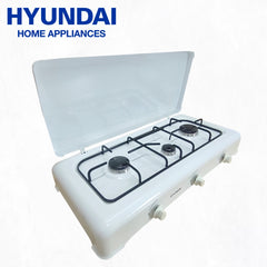 Hyundai Appliances by Winland Triple Burner Table Top Gas Stove with Metal Lid - White (HG-F3BTTS)
