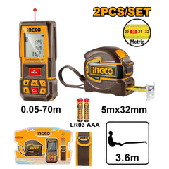 Ingco by Winland 2PCS Combo Kit Laser Distance Detector with Steel Measuring Tape HLDD241201 ING-PT