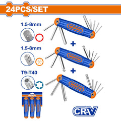 Wadfow by Winland 24pieces/Set CR-V Material Hex and Torx Folding Key Set WHK4203 WAD-HT