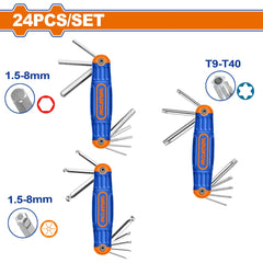 Wadfow by Winland 24pieces/Set CR-V Material Hex and Torx Folding Key Set WHK4203 WAD-HT