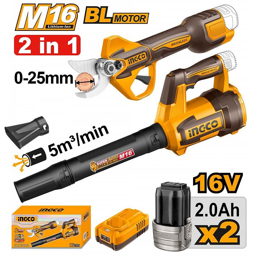 Ingco by Winland M16/16V 2pcs Combo Kit Cordless Garden Shears and Blower Set COSLI250385 ING-CT