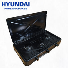 Hyundai Appliances by Winland Triple Burner Table Top Gas Stove with Metal Lid - Black (HYUN-HG-F3BT