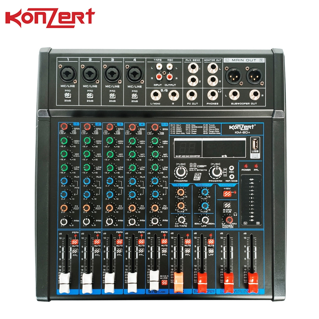Konzert by Winland KM-60+ 6 Channel Professional Mixer with BT, USB  & 99 DSP Effects-Subwoofer