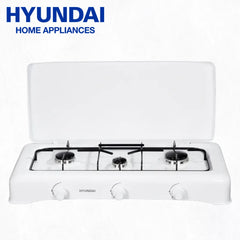 Hyundai Appliances by Winland Triple Burner Table Top Gas Stove with Metal Lid - White (HG-F3BTTS)