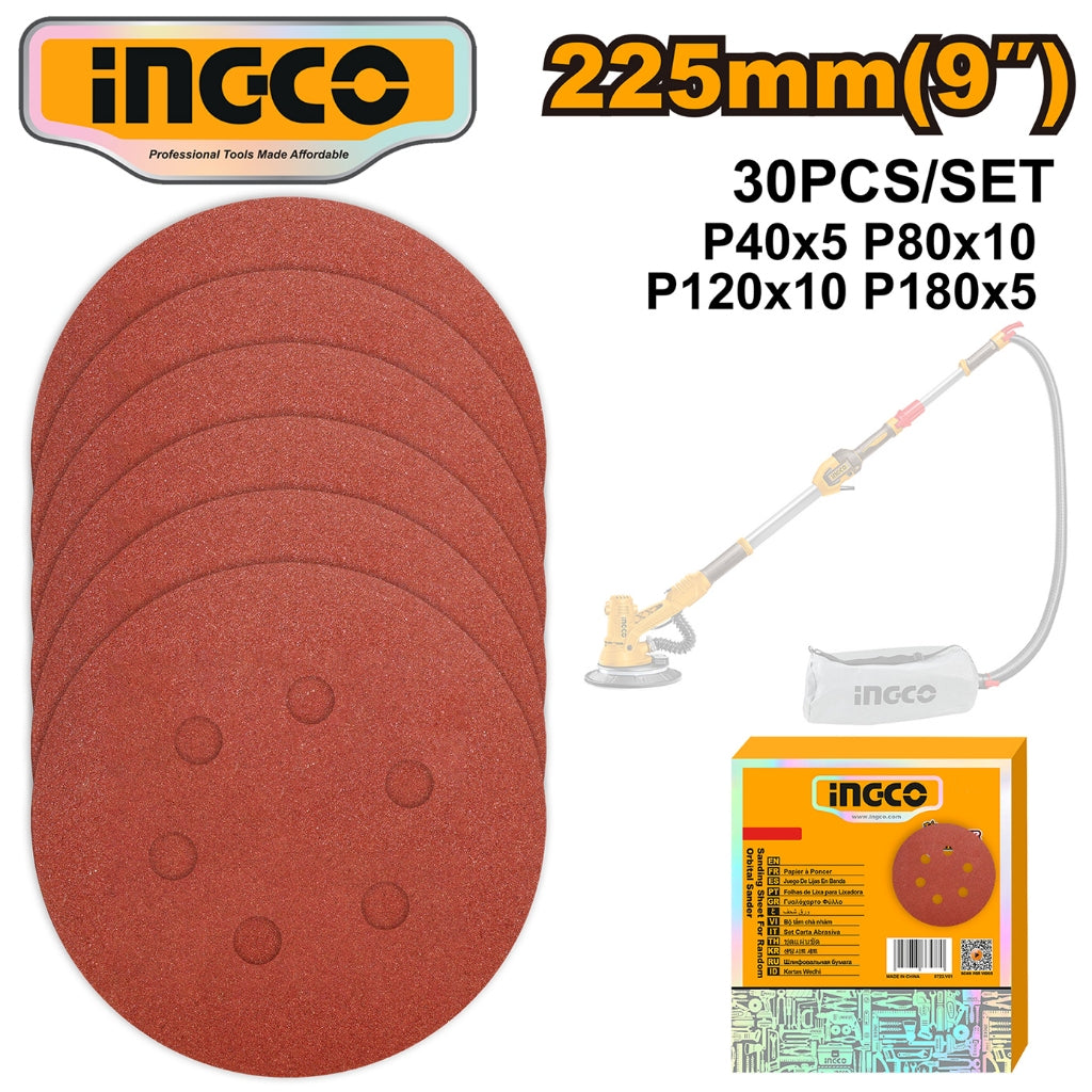 Ingco by Winland Sanding Sheet for Random Orbit Sander 9"(255mm) 30PCS/SET AKRS225030 ING-HT