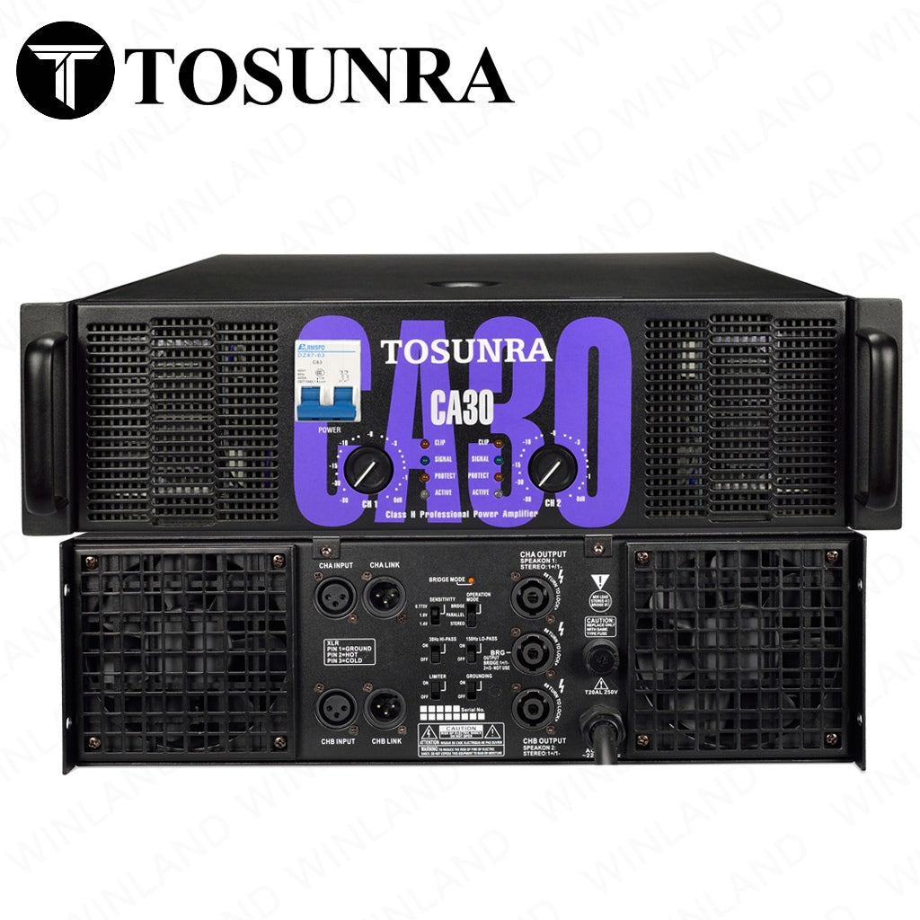 Tosunra by Winland 1350W x 2 CH Powerful High-Current Professional Integrated Amplifier 8Ω TOS-CA30