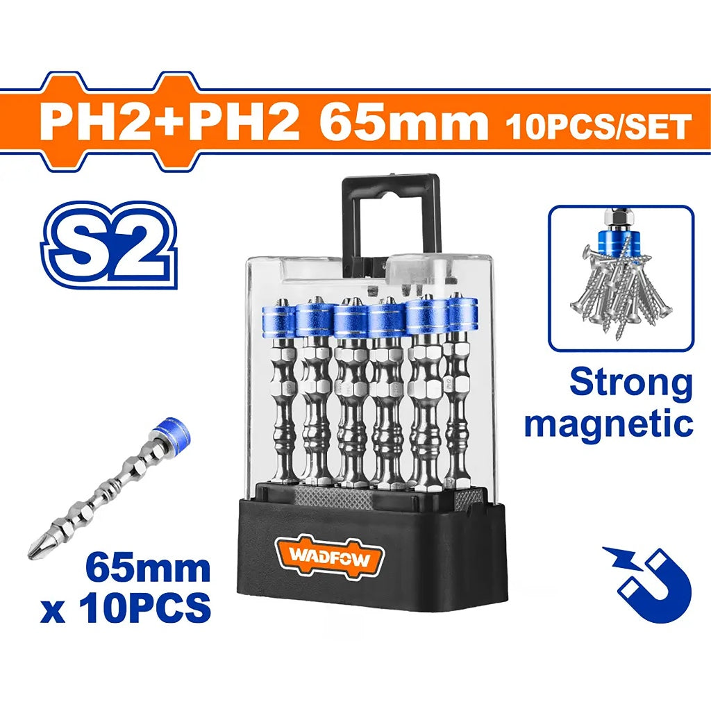 Wadfow by Winland 10pieces/Set PH2+PH2 65mm Strong Magnetic Screwdriver Bits WSV3B01 WAD-HT