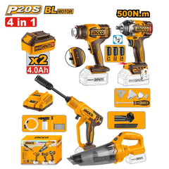Ingco by Winland P20S/20V Lithium-Ion Cordless 4PCS Combo Kit COSLI250208 ING-CT
