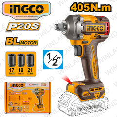 Ingco by Winland P20S 20V Brushless Cordless Impact Wrench 405Nm Lithium-Ion-CIWLI20451 ING-CT