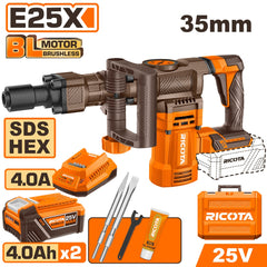 Ricota E25X Brushless Cordless Demolition Breaker 25V 16J with 3 Function & SDS HEX Chuck System