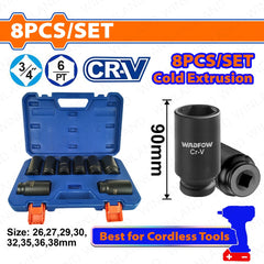 Wadfow by Winland Set of 8-Pieces 3/4inches Dr. Deep Impact Socket Set WMS4D09 WAD-HT