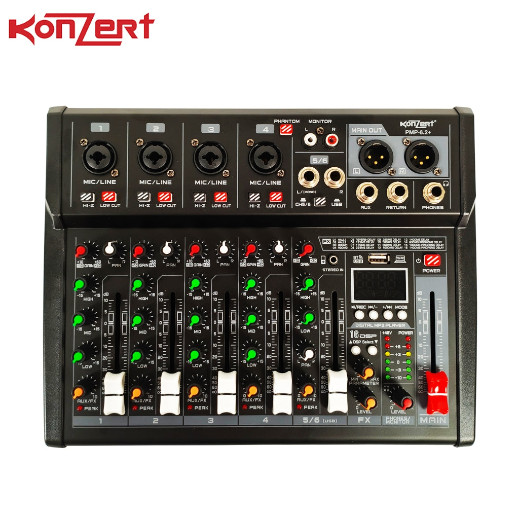 Konzert by Winland PMP-6.2+ 6 CH Portable Mixer,Mic,Line Input,EQ & Effect,USB/Bluetooth,Card,XLR/PL