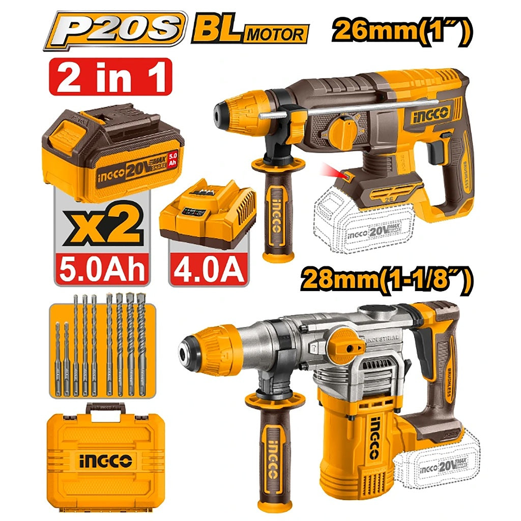 Ingco by Winland Cordless P20S/20V 2PCS Combo Kit (CRHLI20288/CRHLI20268) COSLI250462 ING-CT