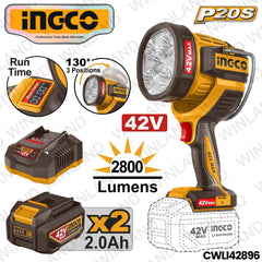 Ingco by Winland P20S/42V 2.0AH Lithium-Ion Cordless Work Lamp Flashlight CWLI42896 ING-CT