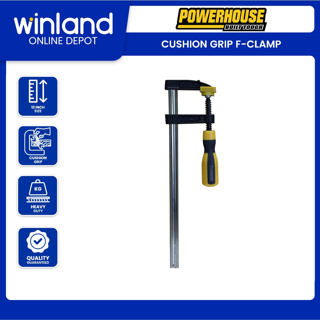 Powerhouse by Winland Industrial Woodwork Heavy Duty Cushion Grip F-Clamp with Rubber Handle