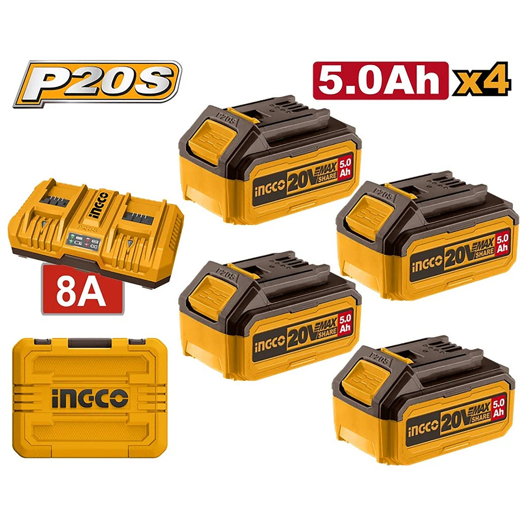 Ingco by Winland P20S/20V Lithium-Ion Battery and Charger 5PCS Combo Kit FBCLI20285 ING-CT