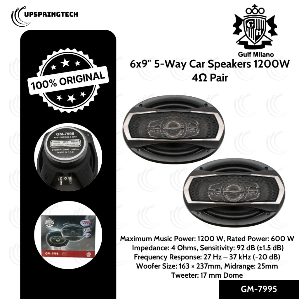 Gulf Milano GM-7995 6x9″ 5-Way Car Speakers 1200W 4Ω Pair
