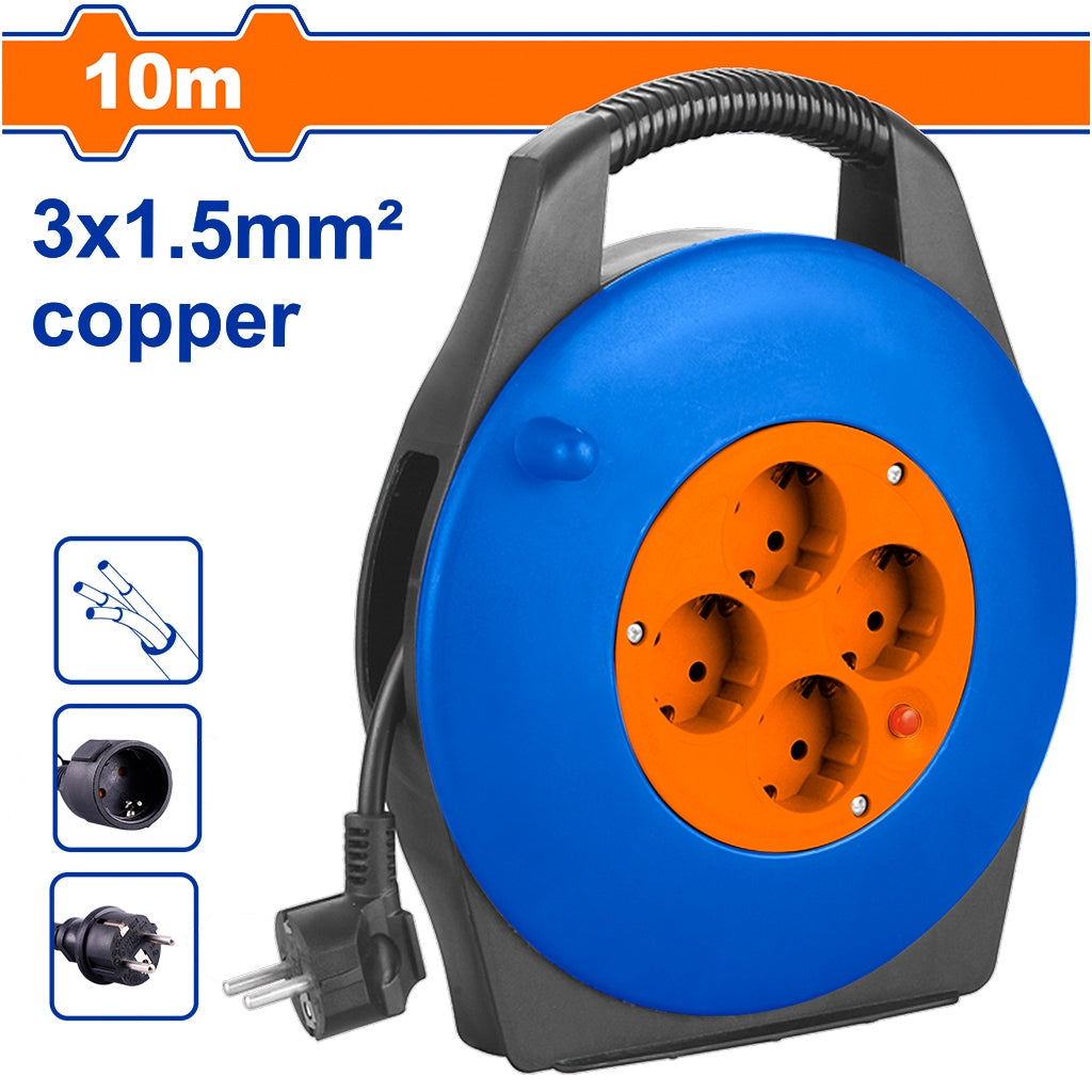 Wadfow Power Extension Cable Reel with 4 grounded contact sockets (WHT)